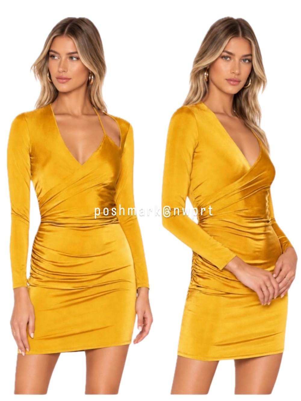 Michelle Mason Cut Out Wrap Mini Dress Saffron Yellow Mustard P Petite XS 0 2